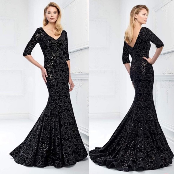 Montage by MON CHERI PURPLE sequins MOB LONG SLEEVE GOWN - Picture 2 of 16